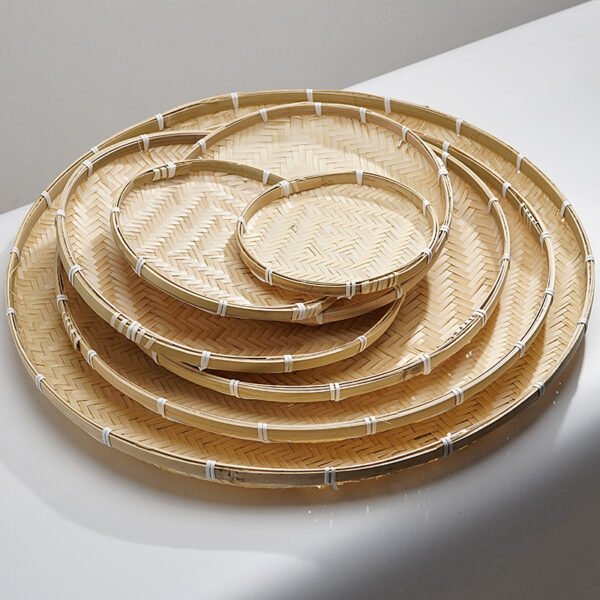 Large - sized Circular Bamboo - Woven Drying Basket, Bamboo Winnowing Fan for Agricultural Use, Bamboo Tray, Bamboo Sieve, Display Basket, and Serving Basket for Meals - Image 2