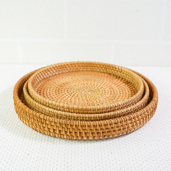 Rattan - Woven Fruit Basket, Hand - made Japanese - style Bread Basket, Steamed Bun Basket, Circular Tray for Home - use Storage in the Living Room