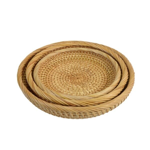 Rattan - Woven Tray & Fruit Basket, Hand - made Candy Storage Tray, Fruit, Vegetable, Snack and Bread Basket, Circular Fruit Basin