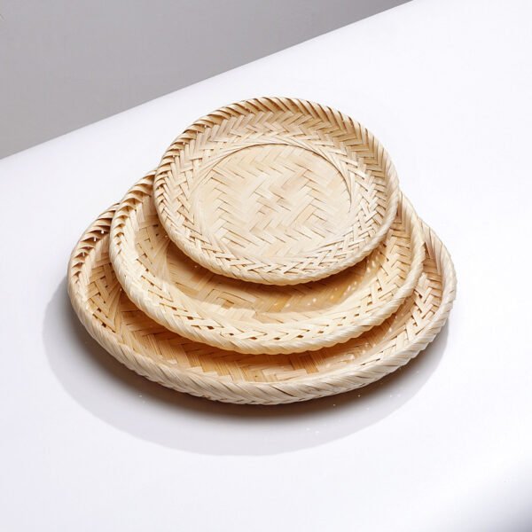 Handmade Circular Bamboo - Woven Tray, Dim Sum Basket, Shallow Bamboo Plate, Catering Dinner Plate, Serving Plate, Small Dish Plate, Bamboo Plate