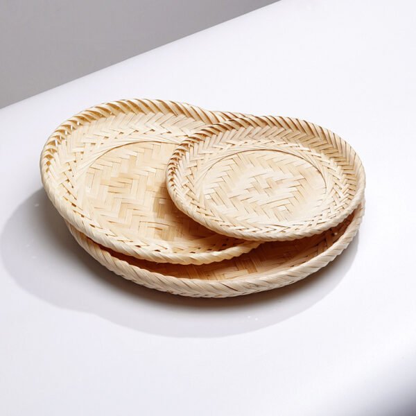 Handmade Circular Bamboo - Woven Tray, Dim Sum Basket, Shallow Bamboo Plate, Catering Dinner Plate, Serving Plate, Small Dish Plate, Bamboo Plate - Image 2