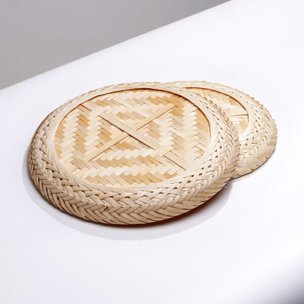 Handmade Circular Bamboo - Woven Tray, Dim Sum Basket, Shallow Bamboo Plate, Catering Dinner Plate, Serving Plate, Small Dish Plate, Bamboo Plate - Image 3