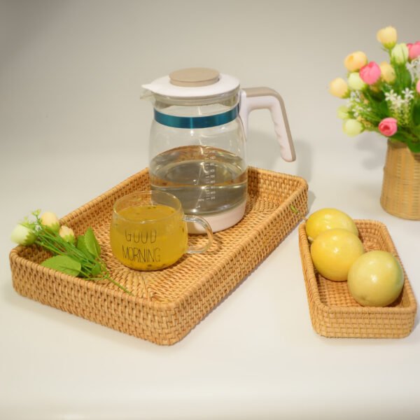 Rattan - Woven Storage Basket, Fruit Plate, Japanese - style Bread Basket, Living Room Fruit Basket, Household Handmade Tray, Hotel Tray, Towel Basket - Image 2