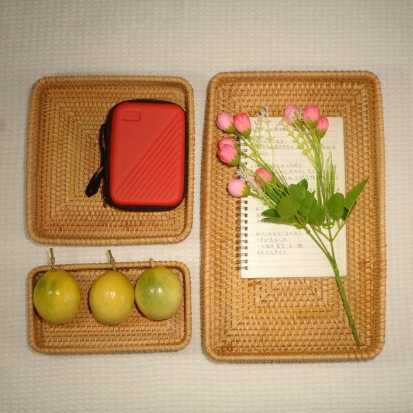 Rattan - Woven Storage Basket, Fruit Plate, Japanese - style Bread Basket, Living Room Fruit Basket, Household Handmade Tray, Hotel Tray, Towel Basket - Image 3