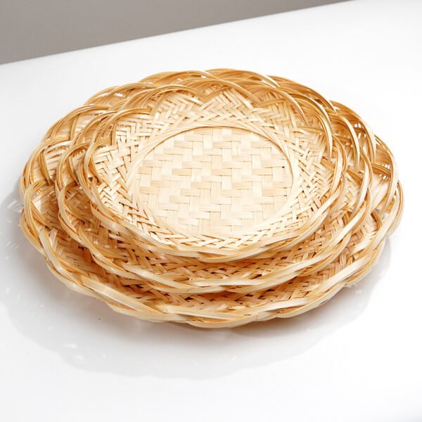 Handmade Woven Basket, Bamboo - Woven Storage Plate, Lace - Decorated Bamboo Basket, Kitchen Storage Plate, Snack, Fruit and Vegetable Basket, Dried Fruit Drying Plate - Image 3