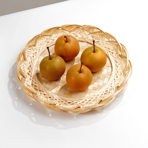 Handmade Woven Basket, Bamboo - Woven Storage Plate, Lace - Decorated Bamboo Basket, Kitchen Storage Plate, Snack, Fruit and Vegetable Basket, Dried Fruit Drying Plate