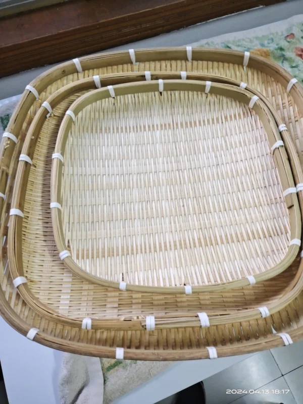 Handwoven Bamboo Square Sifting Tray - Traditional Bamboo Flat Basket for Drying and Storing - Image 2