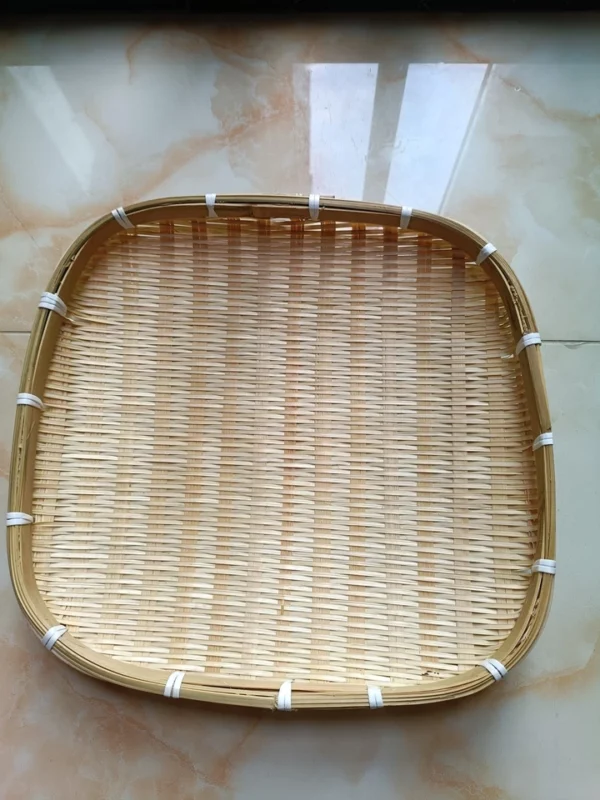 Handwoven Bamboo Square Sifting Tray - Traditional Bamboo Flat Basket for Drying and Storing - Image 4