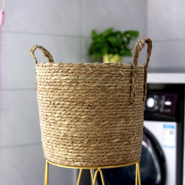 Charming Rattan Storage Basket - Woven with Cattail Rope for Laundry & More