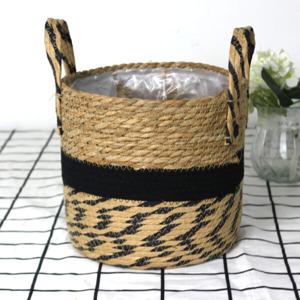 Nordic Cattail Woven Flower Basket, Home Living Room Potted Plant Flower Pot Ornament, Straw-Woven Flower Basket, Laundry Basket, Toy Storage Basket.