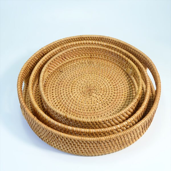 Elegant Round Wicker Dessert Tray - Handmade Japanese-Style Fruit & Tea Plate with Handles