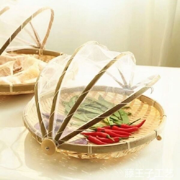 Mesh - covered Bamboo Basket for Fly and Insect Prevention, Bamboo Woven Product for Household Use, Food Drying Basket, Gauze - netted Bamboo Basket, Steamed Bun Winnowing Basket. - Image 2