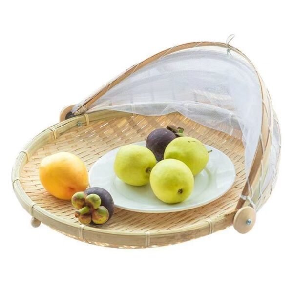 Mesh - covered Bamboo Basket for Fly and Insect Prevention, Bamboo Woven Product for Household Use, Food Drying Basket, Gauze - netted Bamboo Basket, Steamed Bun Winnowing Basket. - Image 3