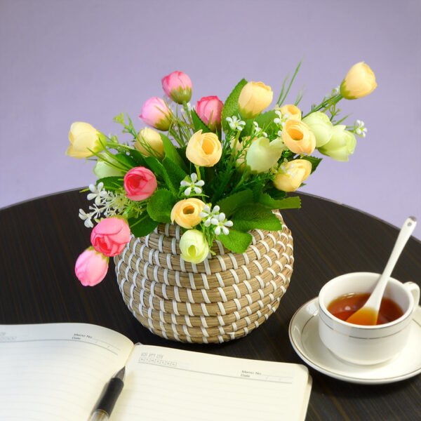 Exquisite Sea Grass Woven Storage Jar & Planter - Round Decorative Basket by Fangzhen Flowers