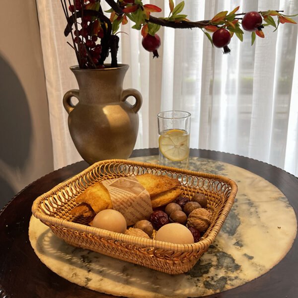 Handmade woven basket. Square plate with hollowed-out edges. Pastry storage basket. Rattan fruit basket. Woven fruit plate. - Image 3