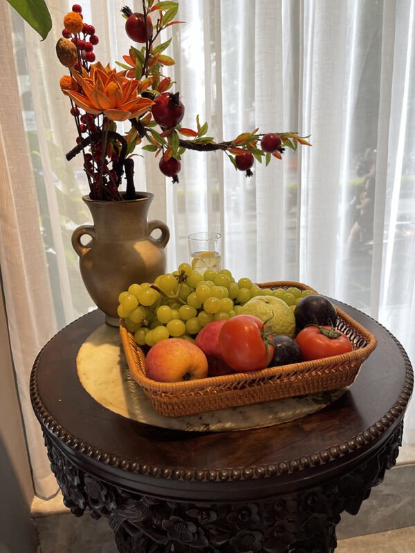 Handmade woven basket. Square plate with hollowed-out edges. Pastry storage basket. Rattan fruit basket. Woven fruit plate. - Image 6