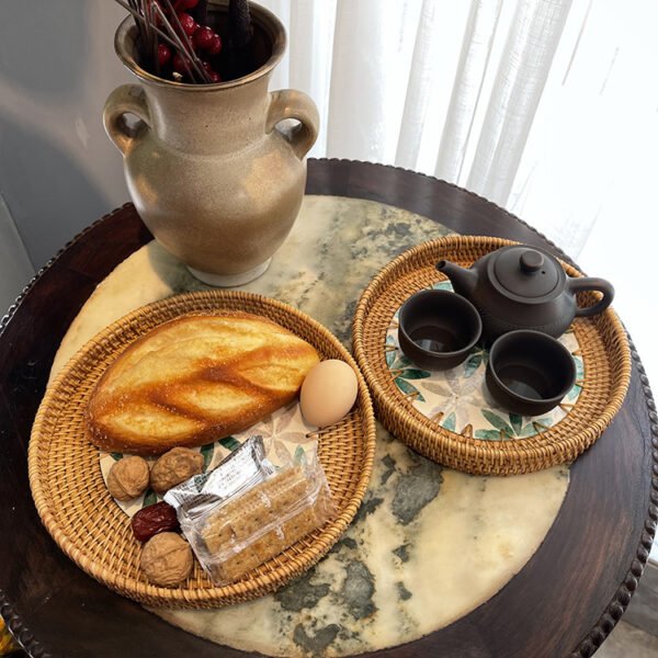 New Nordic style woven snack storage basket. Colorful shell-spliced wicker fruit basket. Wicker tea snack plate. Wicker tea tray.