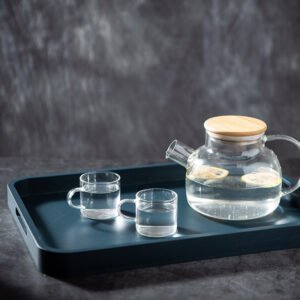 Morandi blue bamboo and wood double-ear tray. For home use. Light luxury Nordic style wooden tray. Hotel tea tray. Fruit tray.