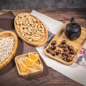 Bamboo tea tray. Solid wood. For home use. Hotel rectangular pastry tray. Round Japanese-style bamboo dessert tray. Breakfast tray.