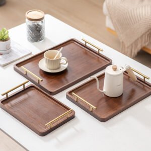 Ebony wood tray. Rectangular tea tray. Solid wood for home use. Kung fu tea set water cup tray. Japanese-style wooden bread and dinner plate.