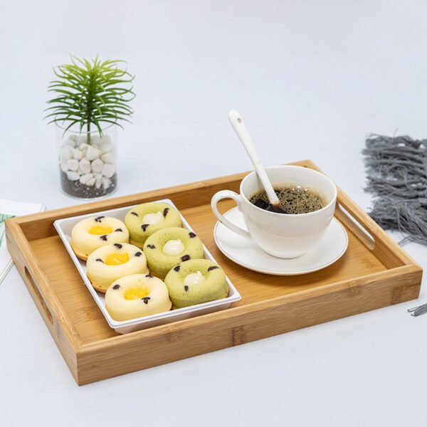 Simple rectangular bamboo and wood tray. For home use. Bread and fruit tray. Bamboo hotel tea tray. Decorative tray. - Image 2